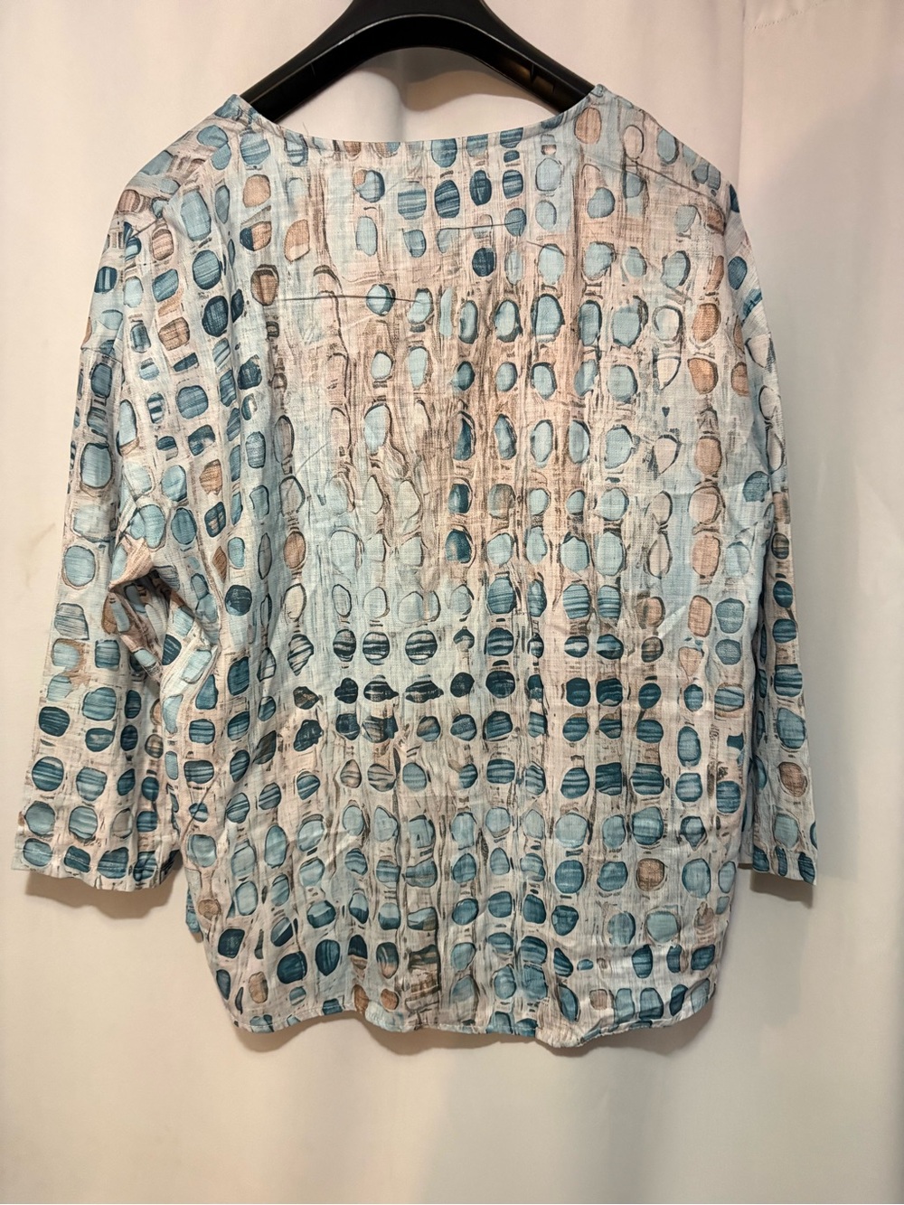 Light Blue and Beige Patterned Button-Front Womens Top #2336 - Picture 6 of 7